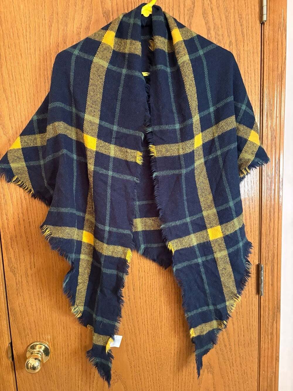 Accessory Depot Plaid Shawl One Size Navy Yellow Green Fringe Blanket Scarf